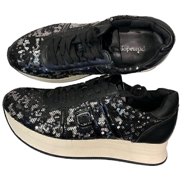 Primadonna Collection Shoes - Sequins Sparkly Black & White Fashion Sneakers Primadonna Women’s 7.5 Leather
